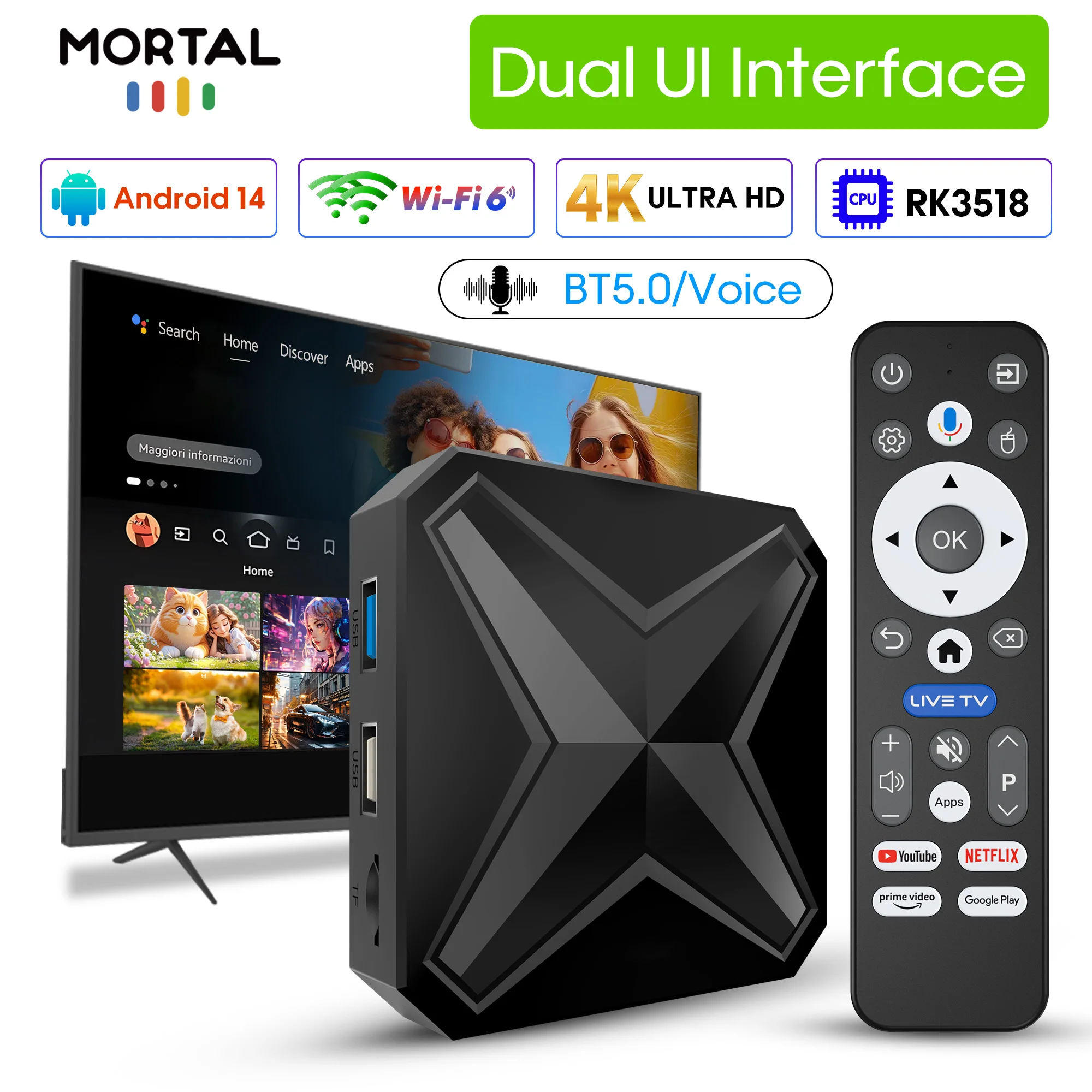 Q1MINI+ Android 14 TV Box 4K RK3518 8GB 128GB 4K HDR10 Dual WiFi6 Google Voice Assistant Video Smart Home Streaming Media Player
Q1MINI+ Android 14 TV Box 4K RK3518 8GB 128GB 4K HDR10 Dual WiFi6 Google Voice Assistant Video Smart Home Streaming Media Player