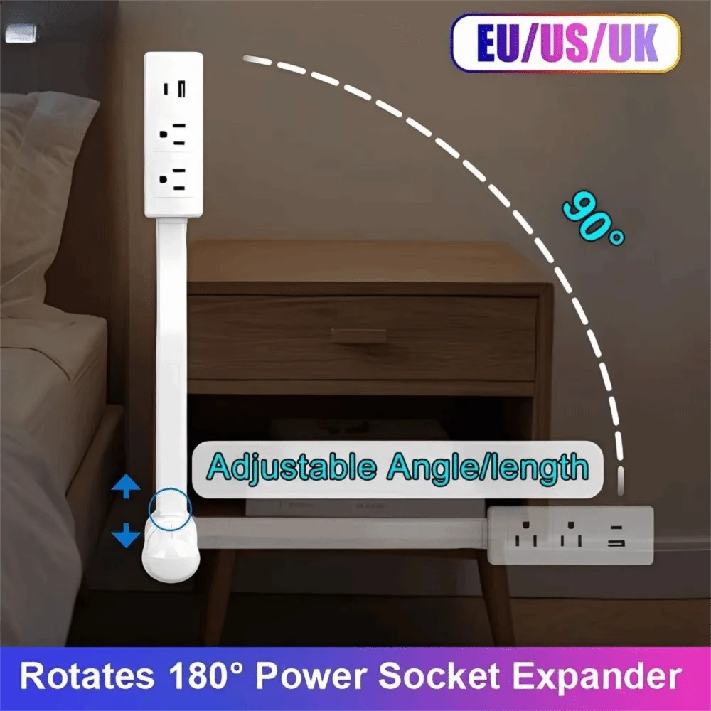 Adjustable Length Electrical Outlet Extender Flat Plug Stretchable Plug Power Socket Extender 2 AC USB-A&C 180° Swivel
Adjustable Length Electrical Outlet Extender Flat Plug Stretchable Plug Power Socket Extender 2 AC USB-A&C 180° Swivel