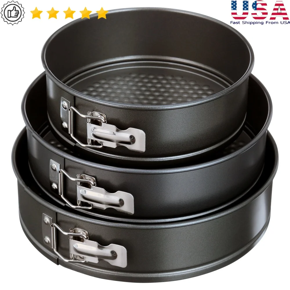 Round Nonstick Springform Cake Pans Set of 3 Carbon Steel Bakeware Oven Safe Durable Scratch Resistant Baking Trays
Round Nonstick Springform Cake Pans Set of 3 Carbon Steel Bakeware Oven Safe Durable Scratch Resistant Baking Trays
