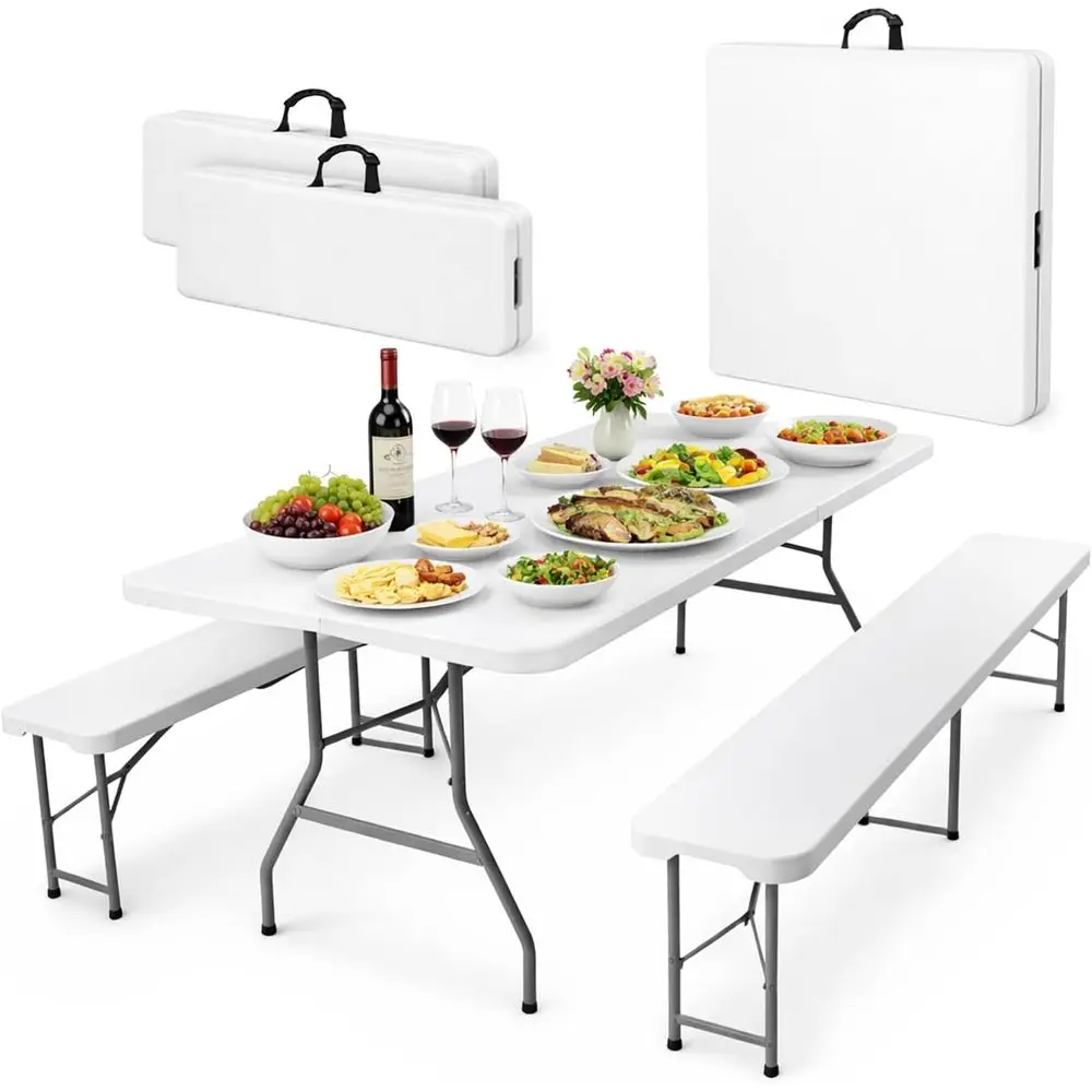 6-Person White Plastic Folding Table Set with 2 Benches - Durable Outdoor Picnic Furniture, Seats 6-8, Easy Storage and Transpor
6-Person White Plastic Folding Table Set with 2 Benches - Durable Outdoor Picnic Furniture, Seats 6-8, Easy Storage and Transpor
