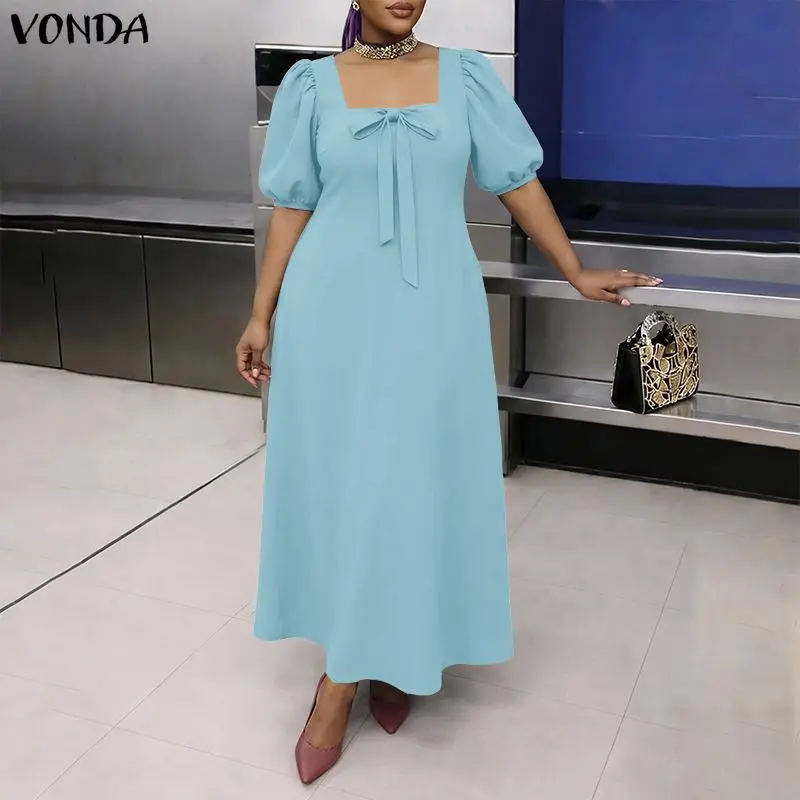 VONDA Fashion Summer Women Plus Size Dresses Long Maxi Dresses Half Sleeve Solid Color A-line Puff Sleeve Bow Sundress Vestidos
VONDA Fashion Summer Women Plus Size Dresses Long Maxi Dresses Half Sleeve Solid Color A-line Puff Sleeve Bow Sundress Vestidos