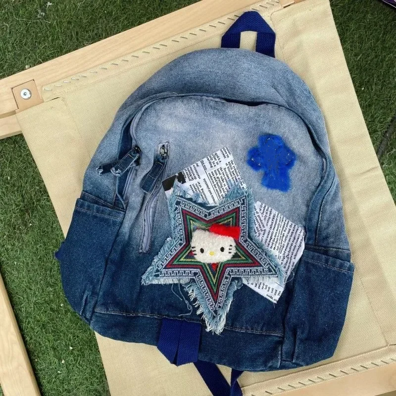 Sanrio hello kitty, милая мультяшная модная дорожная сумка, студенческий рюкзак, школьный рюкзак для девочек, джинсовый рюкзак с цветными блоками
Sanrio hello kitty, милая мультяшная модная дорожная сумка, студенческий рюкзак, школьный рюкзак для девочек, джинсовый рюкзак с цветными блоками