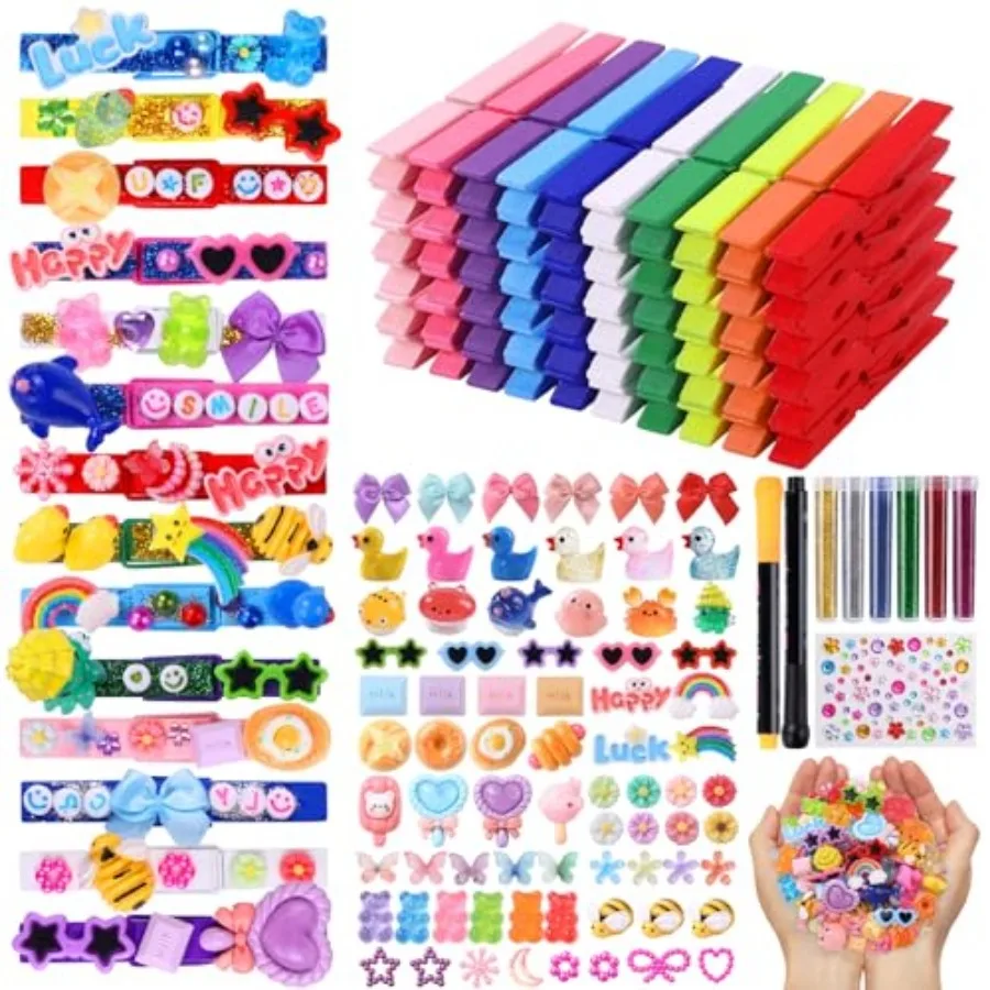 80PCS Cheer Pins Spirit Clips, 80 Colored Wooden Clothes Pins 26 Mini Resin Animals Bows Daisy and Stickers Pen 300 Beads Pearl
80PCS Cheer Pins Spirit Clips, 80 Colored Wooden Clothes Pins 26 Mini Resin Animals Bows Daisy and Stickers Pen 300 Beads Pearl