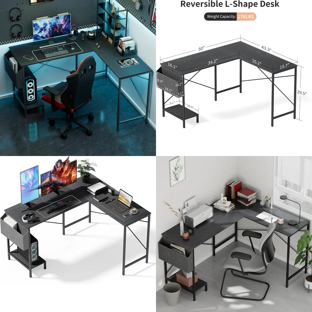50 Inch L Shaped Desk with Corner Gaming Table Wooden Top Metal Frame Home Office Workstation Computer Desk for Study and Work
50 Inch L Shaped Desk with Corner Gaming Table Wooden Top Metal Frame Home Office Workstation Computer Desk for Study and Work