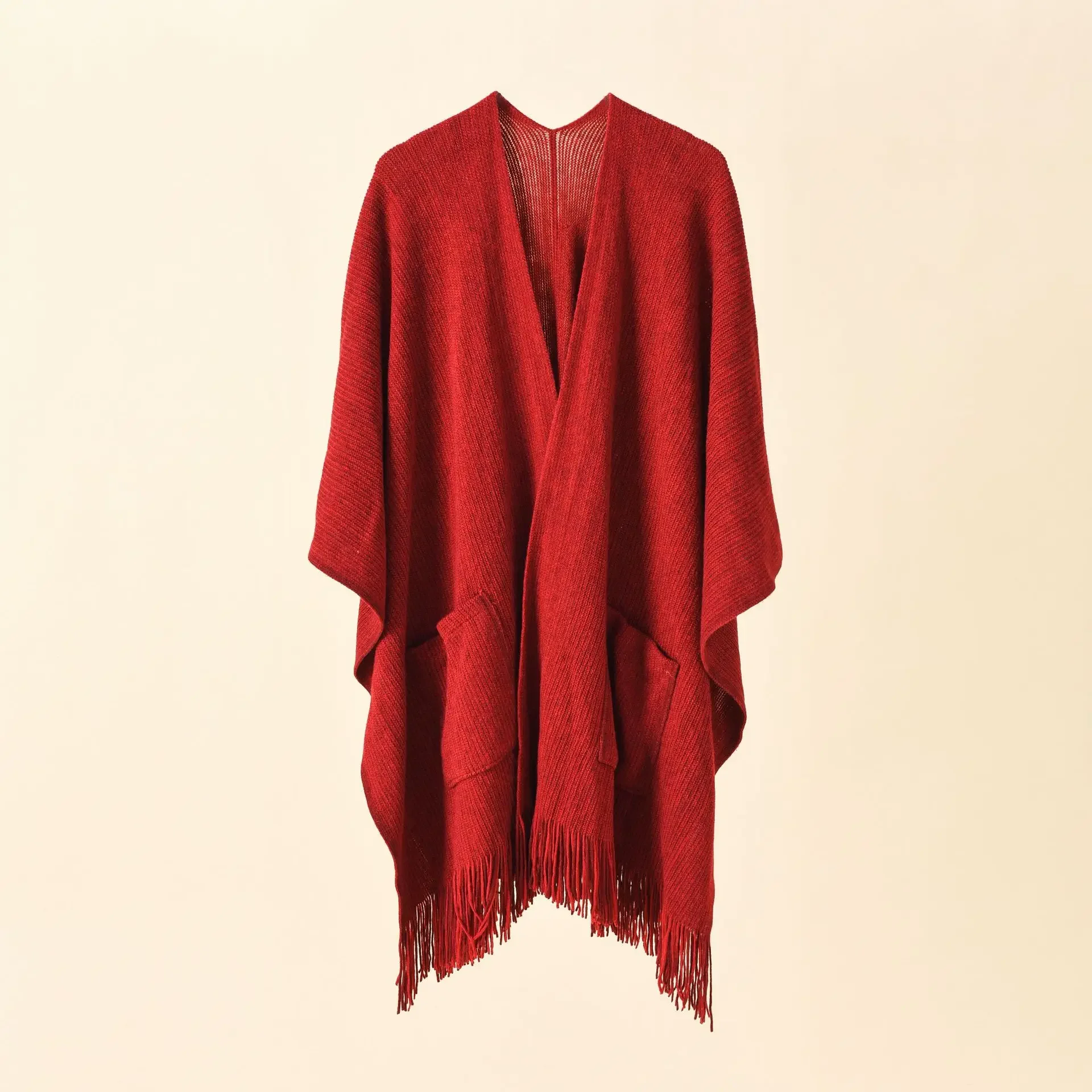 2025 Spring Autumn New Knitted Solid Color Pocket Tassel Female Shawl Imitation Cashmere Women Cloak Lady Poncho Capes Red
2025 Spring Autumn New Knitted Solid Color Pocket Tassel Female Shawl Imitation Cashmere Women Cloak Lady Poncho Capes Red