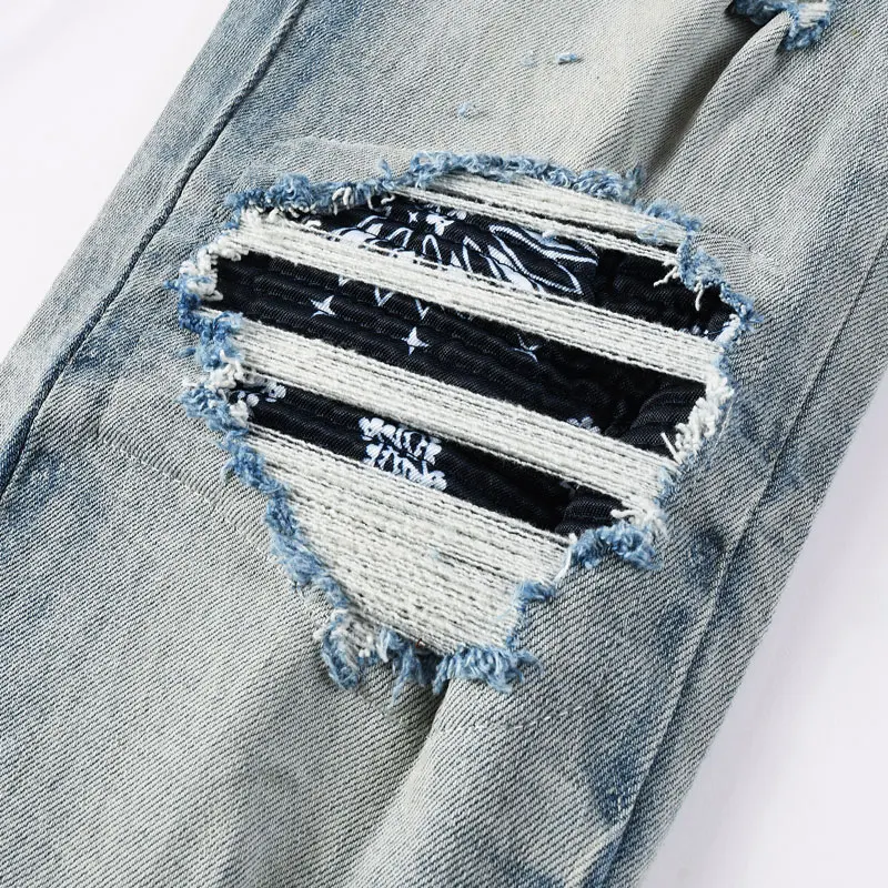 Y2K High Street Fashion New High Quality Men's Jeans Wrinkle Washed Nostalgic Perforated Light Blue Jeans Hip Hop Brand Splicing
Y2K High Street Fashion New High Quality Men's Jeans Wrinkle Washed Nostalgic Perforated Light Blue Jeans Hip Hop Brand Splicing