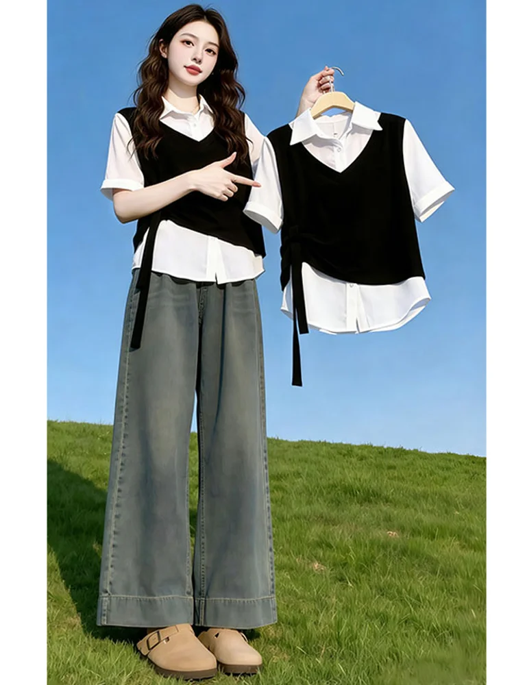 Casual Chic Lazy Style White Shirt Women's Fashion Summer New Commute High-End Feeling Blouse Top Loose Fit Short Sleeve
Casual Chic Lazy Style White Shirt Women's Fashion Summer New Commute High-End Feeling Blouse Top Loose Fit Short Sleeve