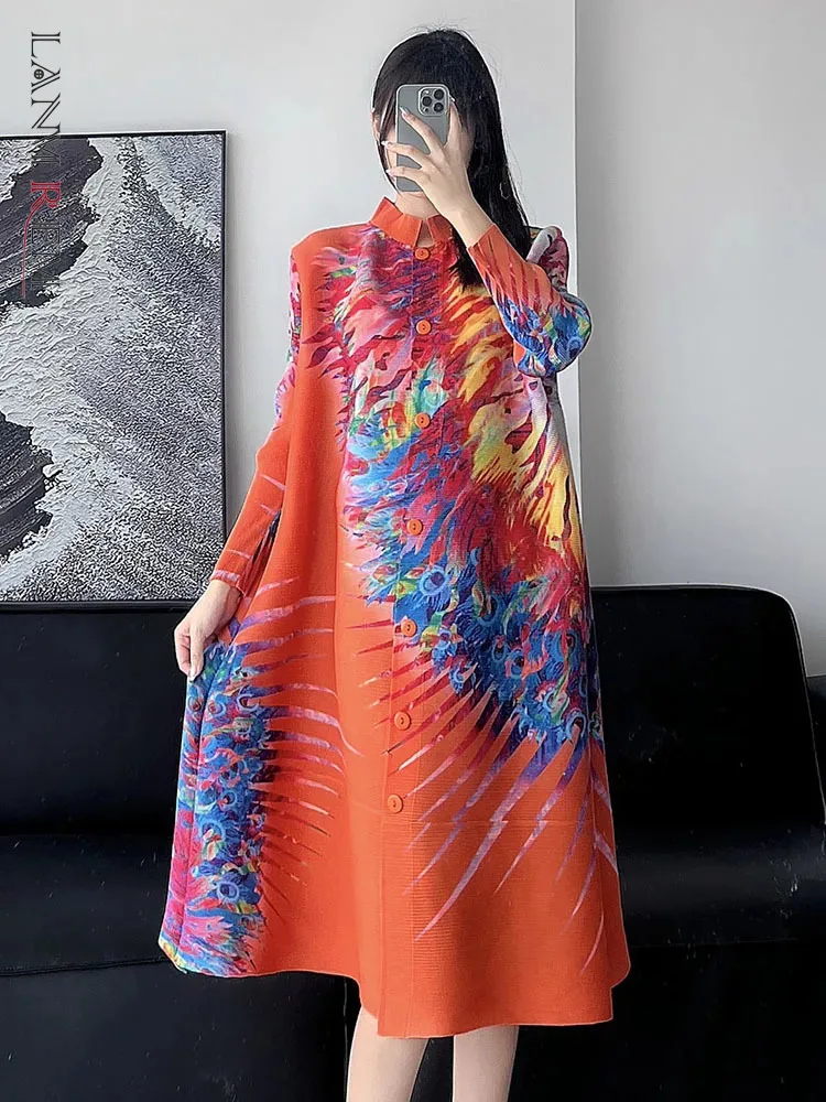 LANMREM Printed Ethnic Style Elegant Pleated Dress Women Stand Collar Long Sleeves Color Block Fashion Dresses 2DA7805
LANMREM Printed Ethnic Style Elegant Pleated Dress Women Stand Collar Long Sleeves Color Block Fashion Dresses 2DA7805