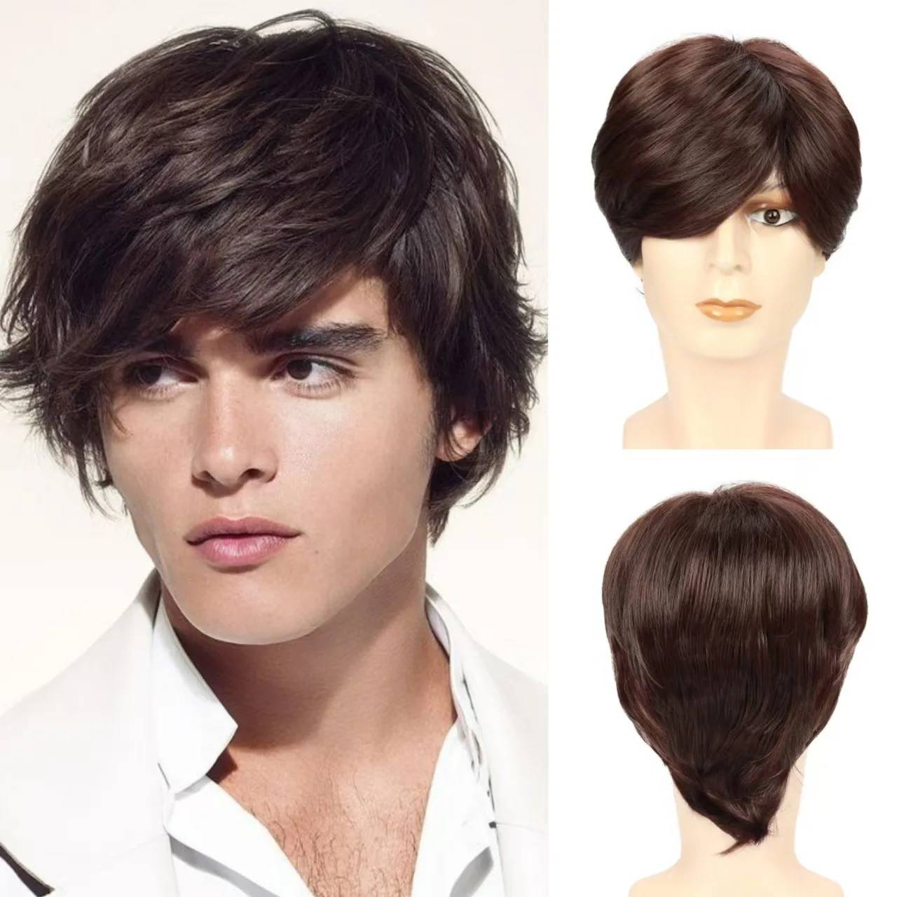 Men's Medium Length Wavy Wig Dark Brown Heat Resistant Synthetic Hair for Daily Wear
Men's Medium Length Wavy Wig Dark Brown Heat Resistant Synthetic Hair for Daily Wear