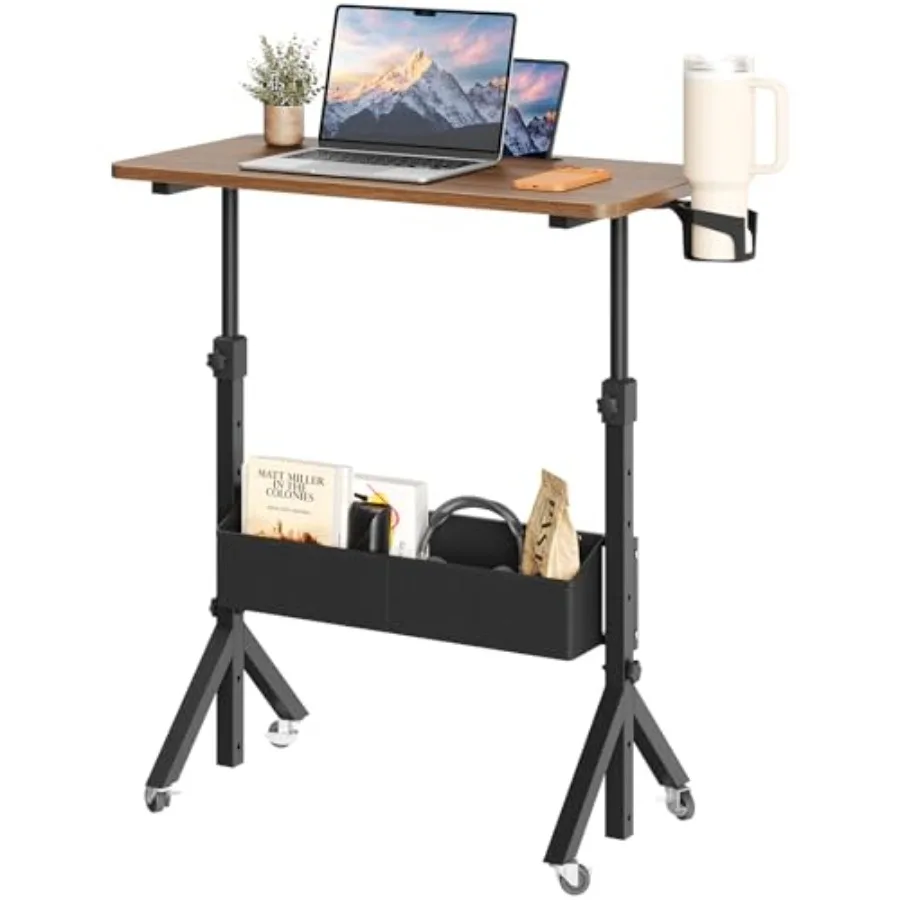 Mobile Standing Desk with Wheels for Home Office, Walnut Wood, Adjustable Height 28.346.1, Rolling Laptop Cart with Cup Holder,
Mobile Standing Desk with Wheels for Home Office, Walnut Wood, Adjustable Height 28.346.1, Rolling Laptop Cart with Cup Holder,