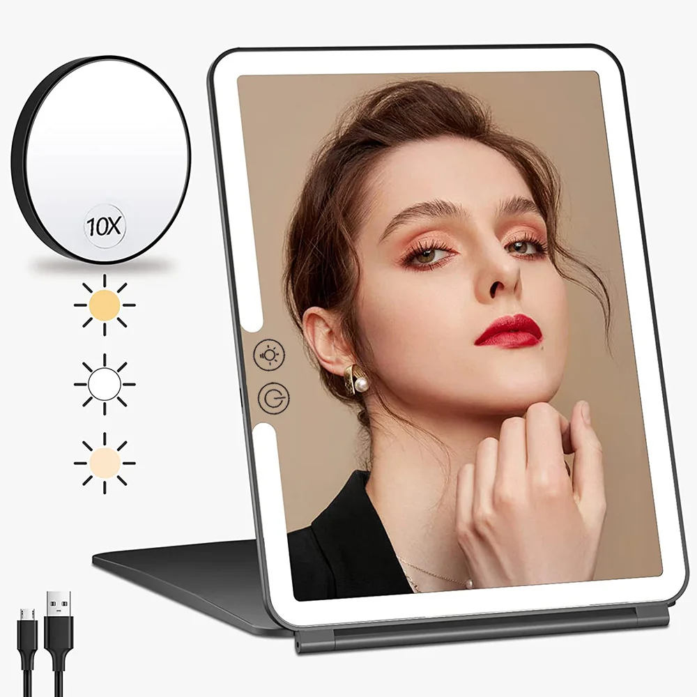 10 Inch LED Makeup Mirror Foldable Portable Large Vanity Mirror with Light
10 Inch LED Makeup Mirror Foldable Portable Large Vanity Mirror with Light