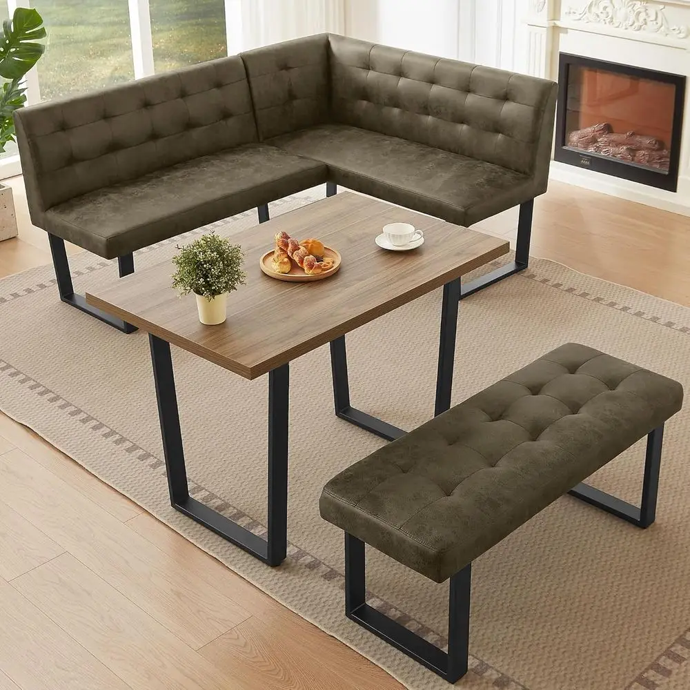 Space-Saving 70 Walnut Dining Table Set with L-Shape Bench for Breakfast Nook
Space-Saving 70 Walnut Dining Table Set with L-Shape Bench for Breakfast Nook