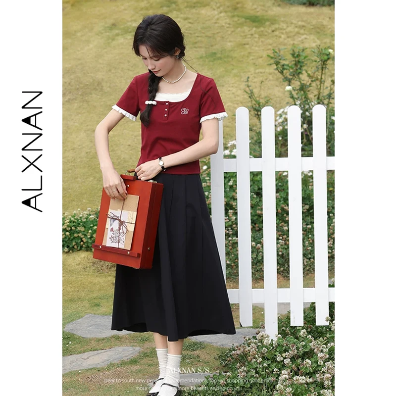 ALXNAN Women's Red T-shirt Pearl Button Lace Collar Embroidery Design T-shirt 2026 Summer Cotton Vintage Short Sleeve Top L55139
ALXNAN Women's Red T-shirt Pearl Button Lace Collar Embroidery Design T-shirt 2026 Summer Cotton Vintage Short Sleeve Top L55139