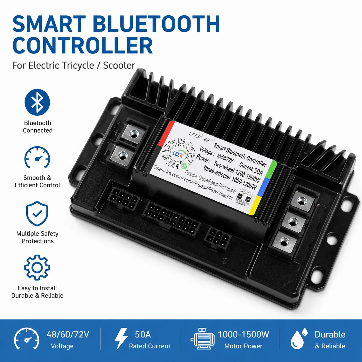 50A Bluetooth Electric Bike Controller 48V/60V/72V E-bike Brushless Motor Controller E-ABS Reverse Speed Control Anti-theft
50A Bluetooth Electric Bike Controller 48V/60V/72V E-bike Brushless Motor Controller E-ABS Reverse Speed Control Anti-theft