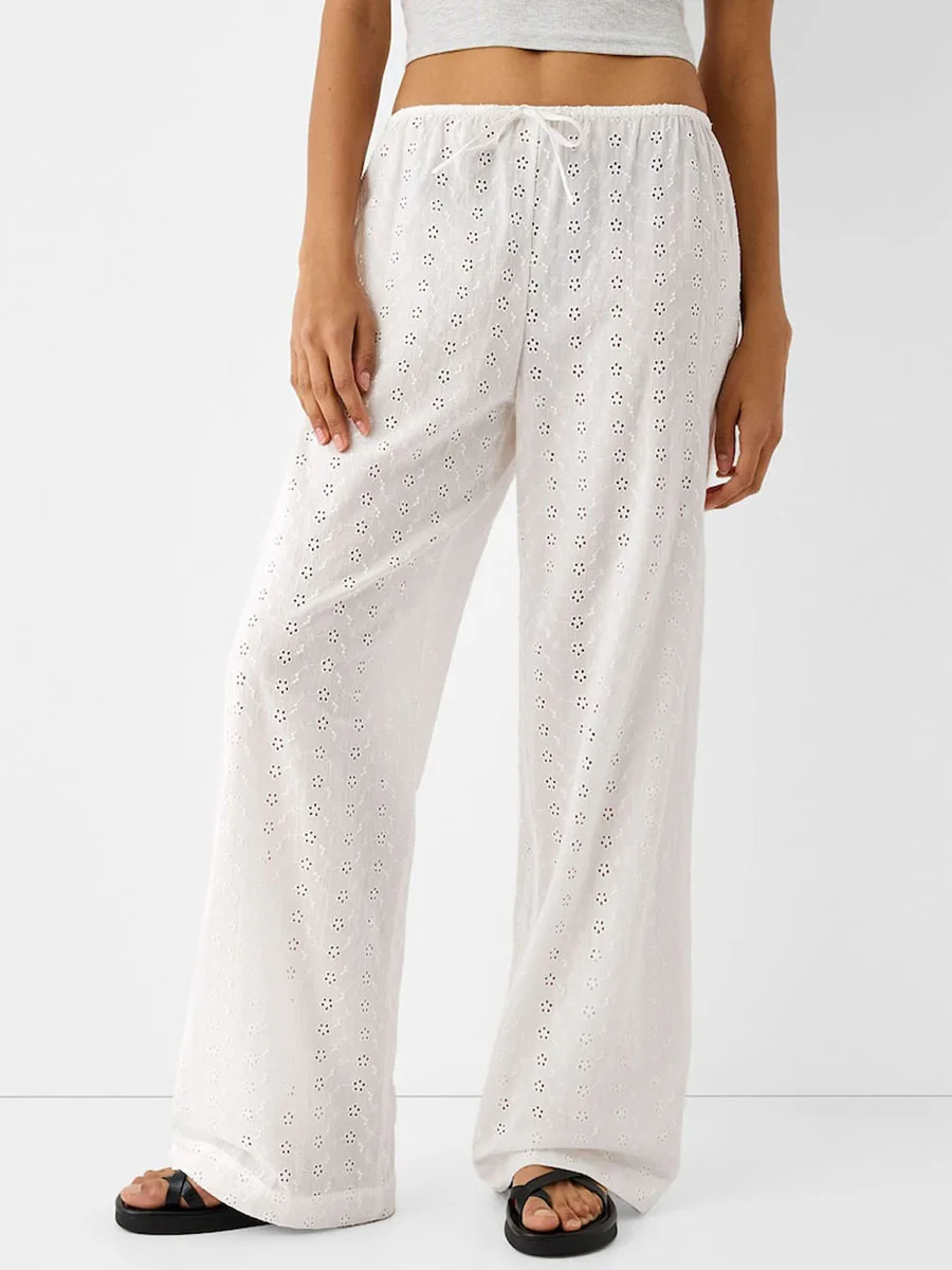 Women Casual Pants Low Elastic Waist Flower Hollowed Loose Wide Leg Trousers Lounge Pants
Women Casual Pants Low Elastic Waist Flower Hollowed Loose Wide Leg Trousers Lounge Pants