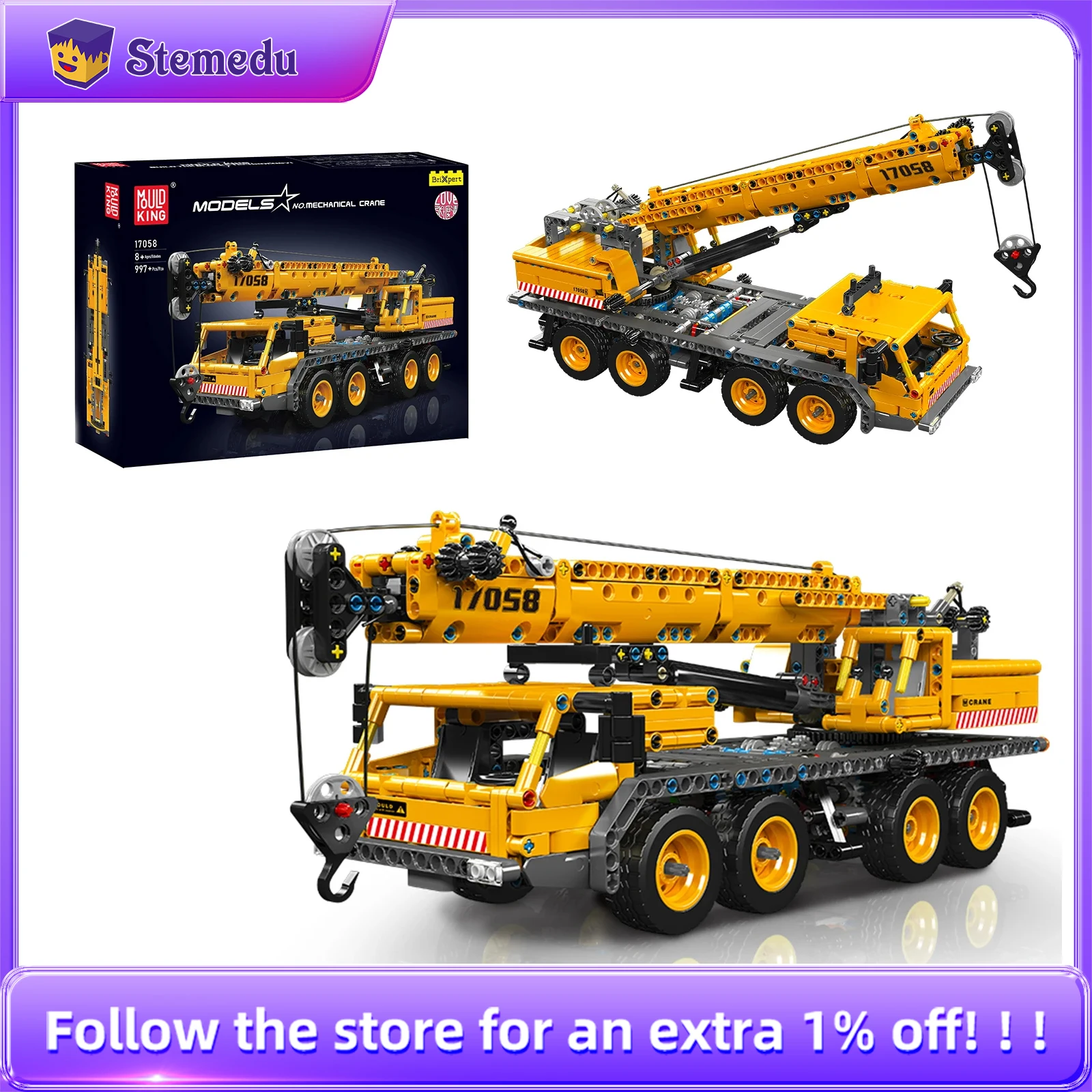 MOULD KING 17058 MOC 997pcs Mechanical Crane Truck Model Set Building Blocks Bricks Educational Assembled Toy for Kid Adult Gift
MOULD KING 17058 MOC 997pcs Mechanical Crane Truck Model Set Building Blocks Bricks Educational Assembled Toy for Kid Adult Gift