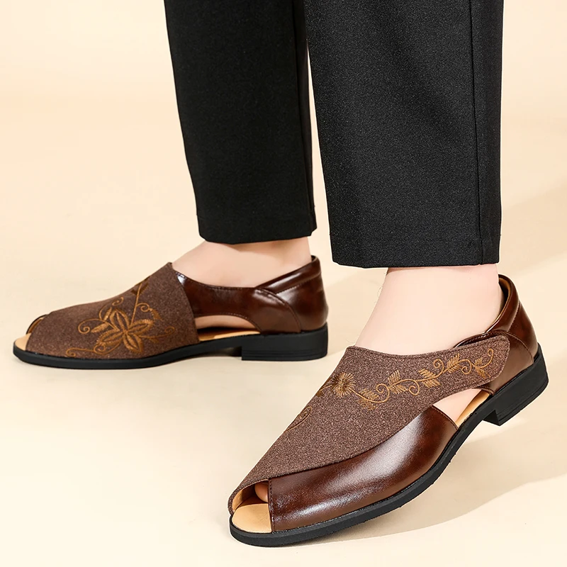 Men Sandals PU Embroidery Splicing Low Heel Comfortable Breathable Fish Mouth Business Office Sandals Sizes 39-46
Men Sandals PU Embroidery Splicing Low Heel Comfortable Breathable Fish Mouth Business Office Sandals Sizes 39-46