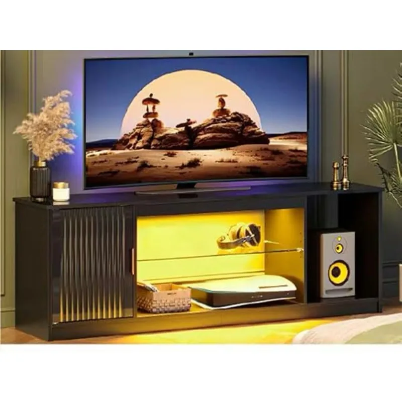 High Gloss LED TV Stand 57" for 65" TV Gaming Console Cabinet Adjustable Glass Shelves Living Room, Customized
High Gloss LED TV Stand 57" for 65" TV Gaming Console Cabinet Adjustable Glass Shelves Living Room, Customized