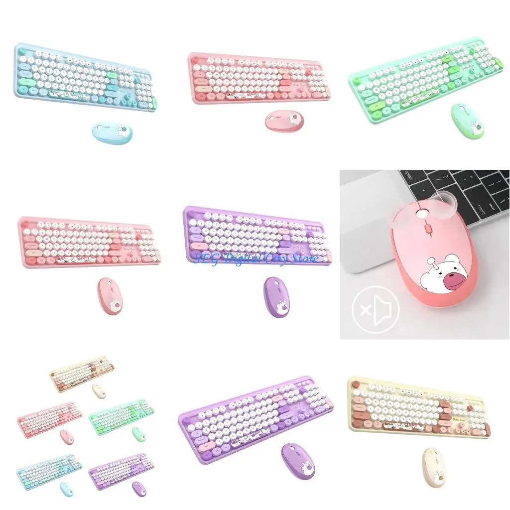 U75B Wireless Keyboard and Mouse Colorful Keyboard with Round Keycaps 2.4GHz