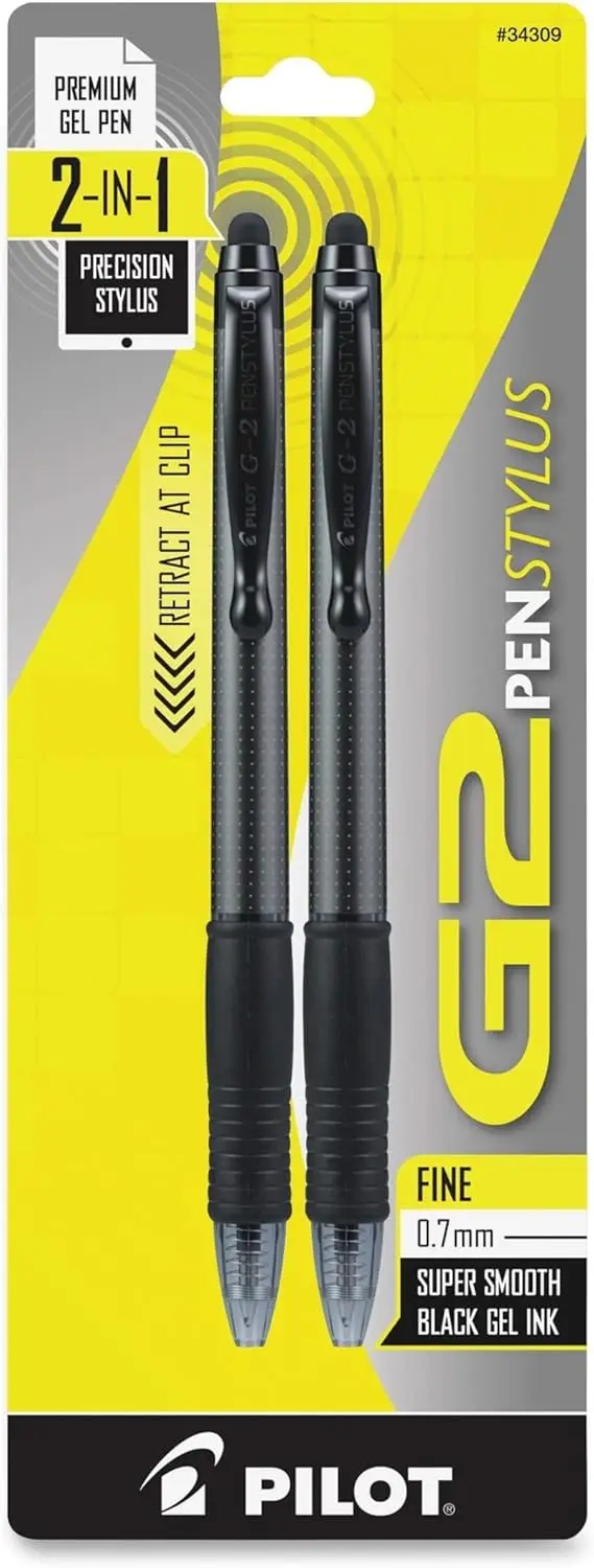 Dual-Tip Stylus Pen with 0.7mm Fine Point Gel Ink, Pack of 2 in Black and Gray
Dual-Tip Stylus Pen with 0.7mm Fine Point Gel Ink, Pack of 2 in Black and Gray