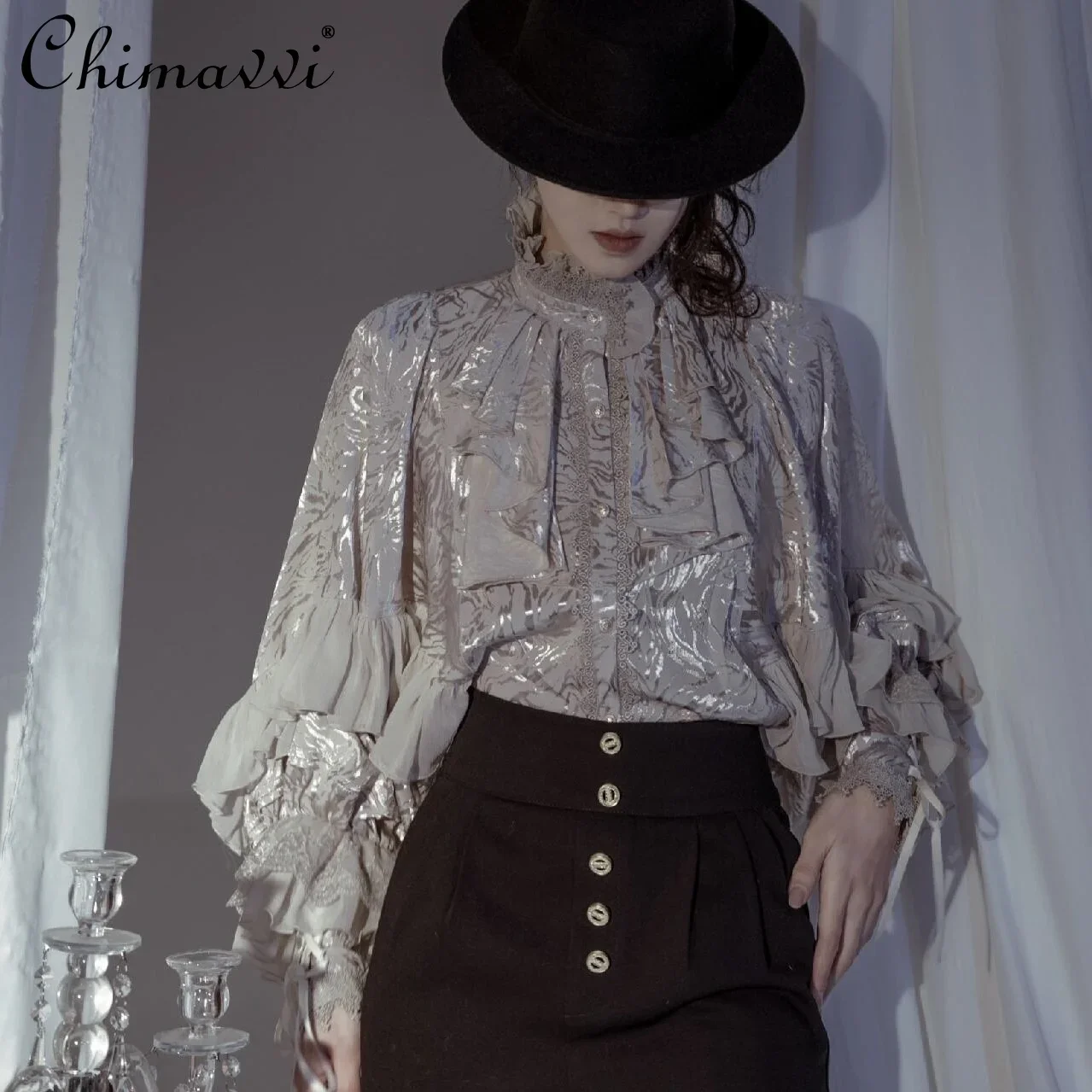 Gothic Lolita Style Dark Girl Lolita with Long-sleeved Shirt Spring and Summer New Gay Suit Bat-sleeved Court Blouse Women Tops
Gothic Lolita Style Dark Girl Lolita with Long-sleeved Shirt Spring and Summer New Gay Suit Bat-sleeved Court Blouse Women Tops