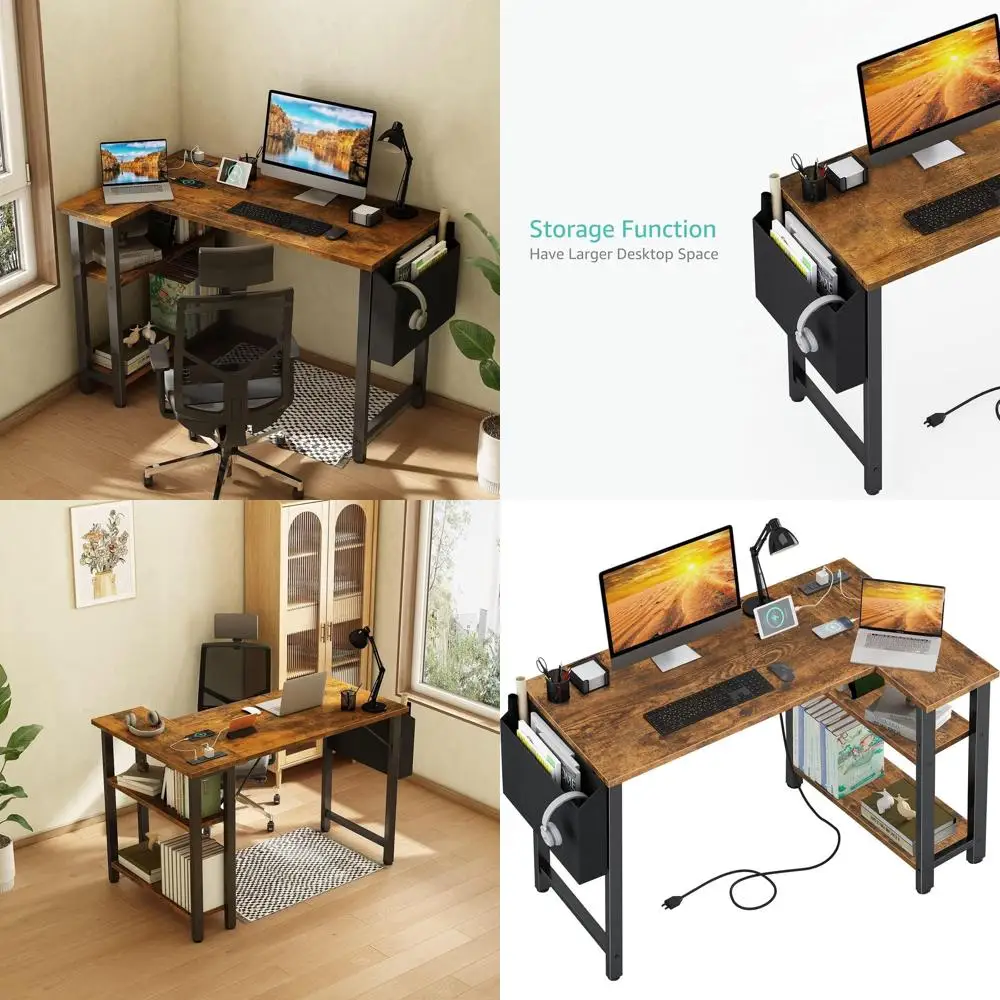 40 Г-образных столов рустикально-коричневого цвета с розетками для компактных домашних офисов
40 Г-образных столов рустикально-коричневого цвета с розетками для компактных домашних офисов