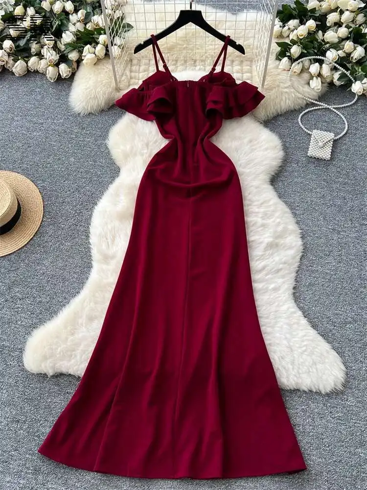 BabYoung Ruffles Party Dress Off Shoulder French Style Split Zipper Design Women Summer Temperament Straps Maxi Dresses
BabYoung Ruffles Party Dress Off Shoulder French Style Split Zipper Design Women Summer Temperament Straps Maxi Dresses