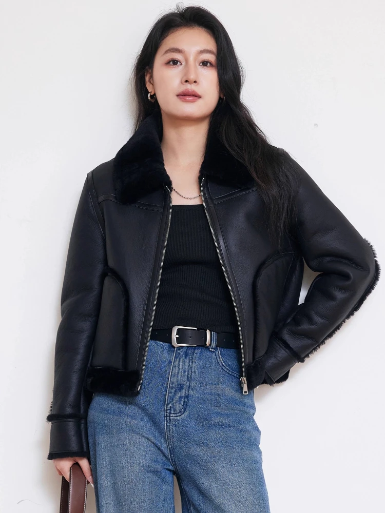 High-end Luxury Merino Sheep Fur Motorcycle Jackets for Women 2026 Simple Black Short Winter Genuine Leather Real Lamb Fur Coat
High-end Luxury Merino Sheep Fur Motorcycle Jackets for Women 2026 Simple Black Short Winter Genuine Leather Real Lamb Fur Coat