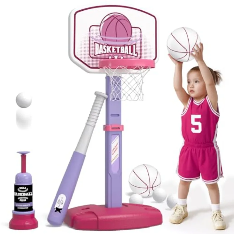 2 in 1 Toddler Basketball Hoop and T Ball Set with Automatic Pitching Machine - Adjustable Height Basketball Hoop Suit for Indo
2 in 1 Toddler Basketball Hoop and T Ball Set with Automatic Pitching Machine - Adjustable Height Basketball Hoop Suit for Indo