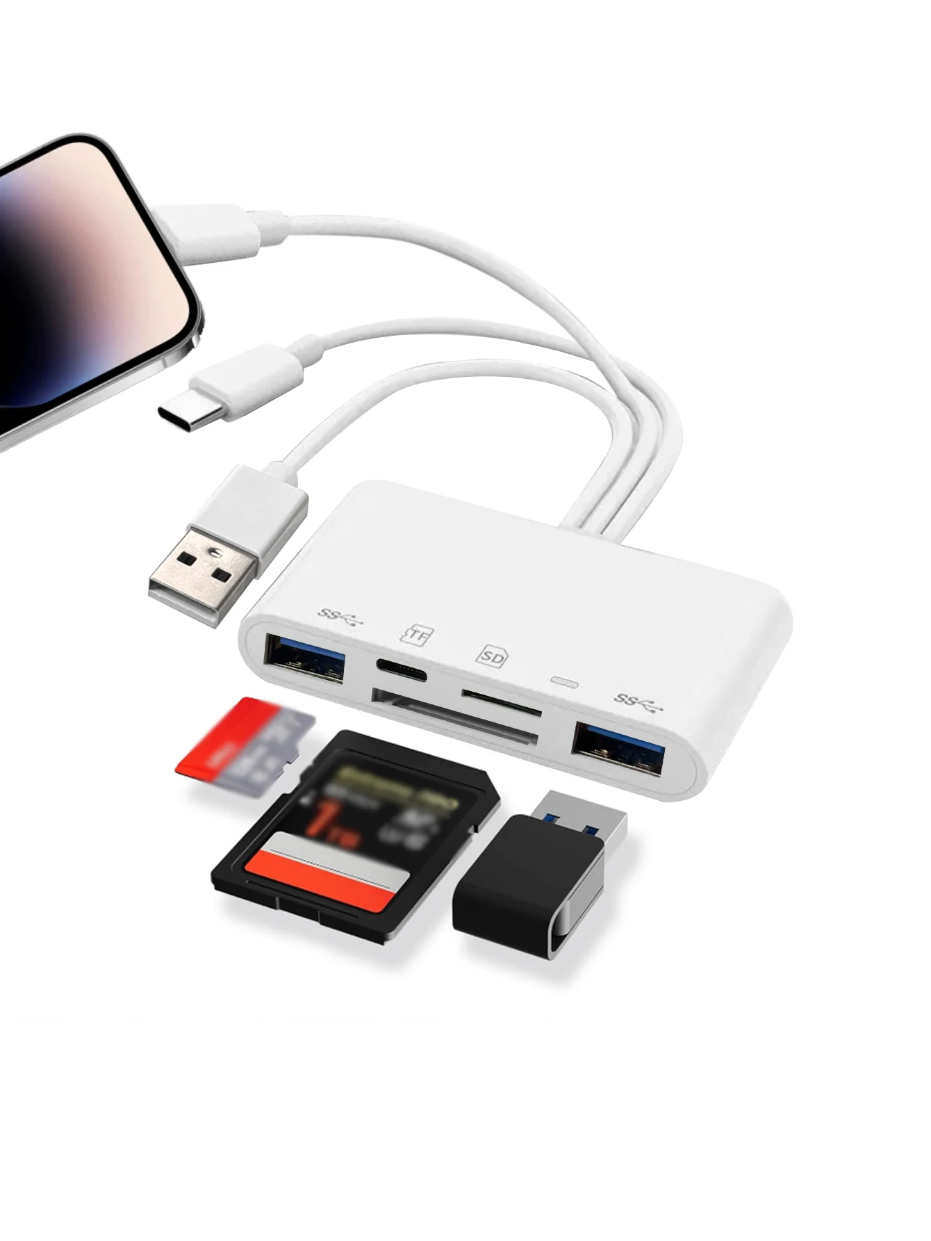 5-in-1 3-Port Android OTG Cable Multifunctional Card Reader for SD/TF Card & USB Flash Drive
5-in-1 3-Port Android OTG Cable Multifunctional Card Reader for SD/TF Card & USB Flash Drive