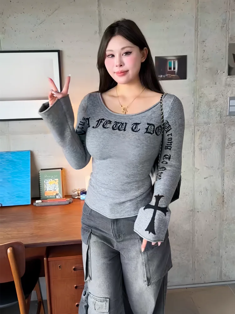 Women Long Sleeve T-shirt Letters Print Large Size Slightly Chubby MM American Sleeve Long Sleeved T-shirt For Women Spring 2025
Women Long Sleeve T-shirt Letters Print Large Size Slightly Chubby MM American Sleeve Long Sleeved T-shirt For Women Spring 2025