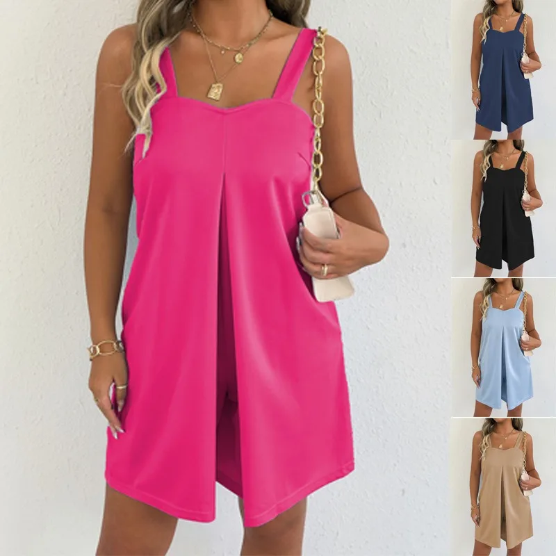 New Women's Loose Suspender Jumpsuit Summer Fashion Strap Wide Leg Shorts Female Casual Sleeveless Three-Point Pants Jumpsuit
New Women's Loose Suspender Jumpsuit Summer Fashion Strap Wide Leg Shorts Female Casual Sleeveless Three-Point Pants Jumpsuit