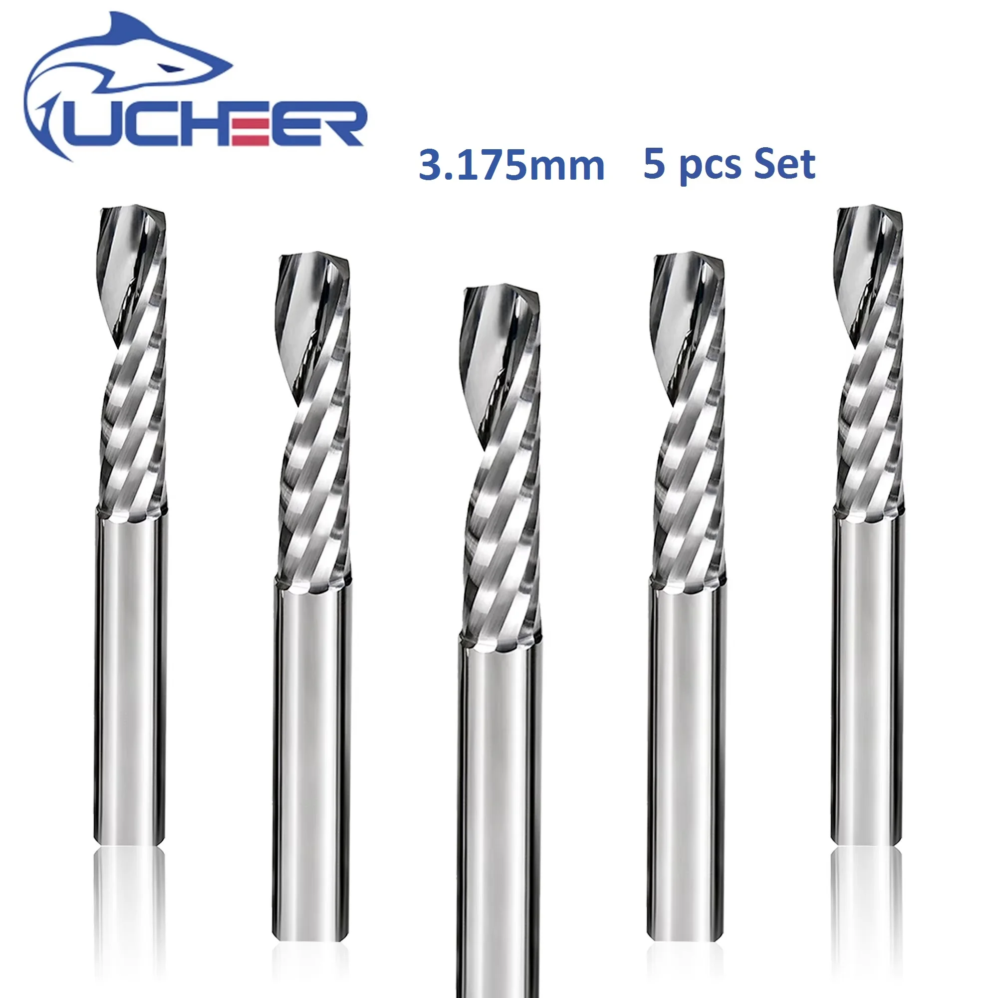 UCHEER 5pc Single Flute Spiral End Mill 3.175/1/2mm SHK Milling Cutter for WoodCNC Router Bit Carbide Tools for Acrylic PVC
UCHEER 5pc Single Flute Spiral End Mill 3.175/1/2mm SHK Milling Cutter for WoodCNC Router Bit Carbide Tools for Acrylic PVC