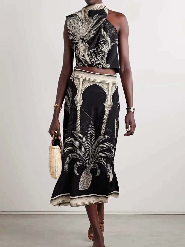 Lacing Up O Neck Sleeveless Blouse Long Skirt Outfit Women Sexy Party Skirt Two Piece Set Summer Femme Print Skirt Matching Suit
Lacing Up O Neck Sleeveless Blouse Long Skirt Outfit Women Sexy Party Skirt Two Piece Set Summer Femme Print Skirt Matching Suit