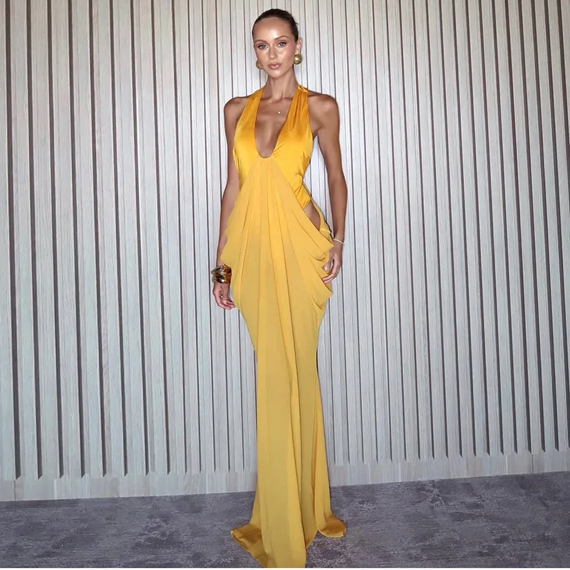 Sleeveless Off Shoulder Sexy Halter Maxi Dress Women See Through Party Club Outfit Summer V Neck Backless Dresses Beach Vacation
Sleeveless Off Shoulder Sexy Halter Maxi Dress Women See Through Party Club Outfit Summer V Neck Backless Dresses Beach Vacation