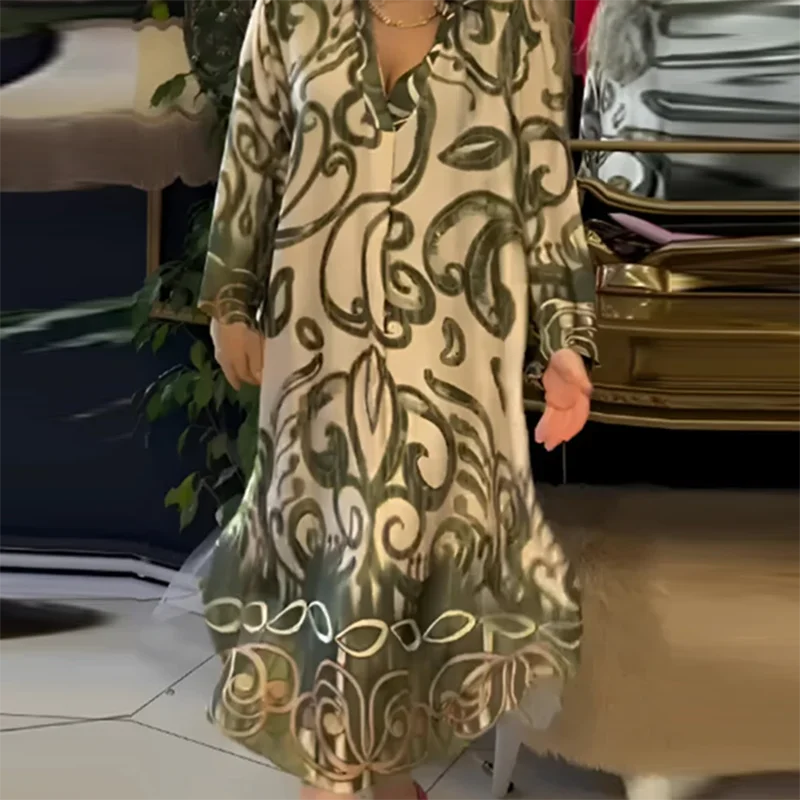 Vintage Pattern Printed Pleated Commuting Dress New Autumn Loose High Waisted Dress Women's Fashion V-neck Long Sleeved Dresses
Vintage Pattern Printed Pleated Commuting Dress New Autumn Loose High Waisted Dress Women's Fashion V-neck Long Sleeved Dresses