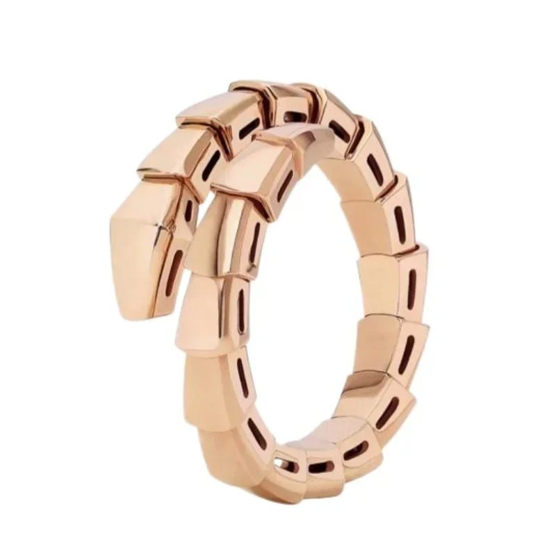 Sleek Rose Gold Snake Link Ring, No Stone, Geometric Design
Sleek Rose Gold Snake Link Ring, No Stone, Geometric Design