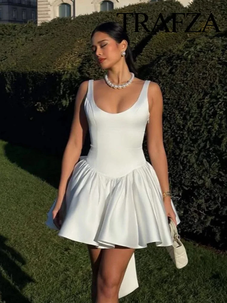 TRAFZA Women Summer Elegant Solid Side Zipper Backless Round Neck Bow Decoration Dress Female Sexy Sleeveless Short Dress Mujer
TRAFZA Women Summer Elegant Solid Side Zipper Backless Round Neck Bow Decoration Dress Female Sexy Sleeveless Short Dress Mujer