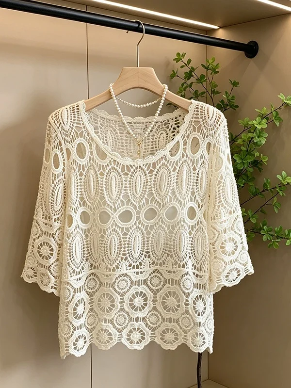 Large Size Bohemian Lace Knitted Hollow out Thin Women's Top Summer New Style Fashionable Outerwear Casual Commute Style
Large Size Bohemian Lace Knitted Hollow out Thin Women's Top Summer New Style Fashionable Outerwear Casual Commute Style