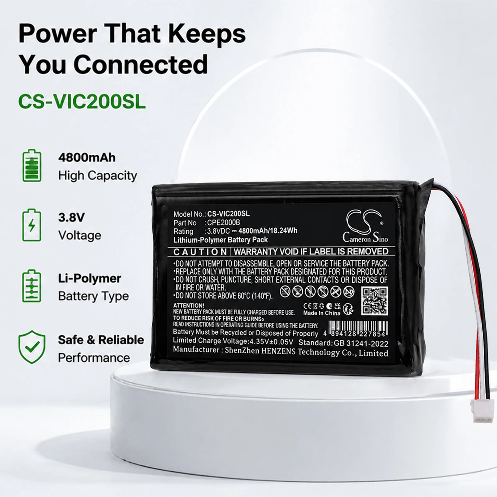 Cameron Sino 3.8V 4800mAh Replacement Hotspot Battery CPE2000B for VIDA CPE2000B 4G LTE CPE Router
Cameron Sino 3.8V 4800mAh Replacement Hotspot Battery CPE2000B for VIDA CPE2000B 4G LTE CPE Router