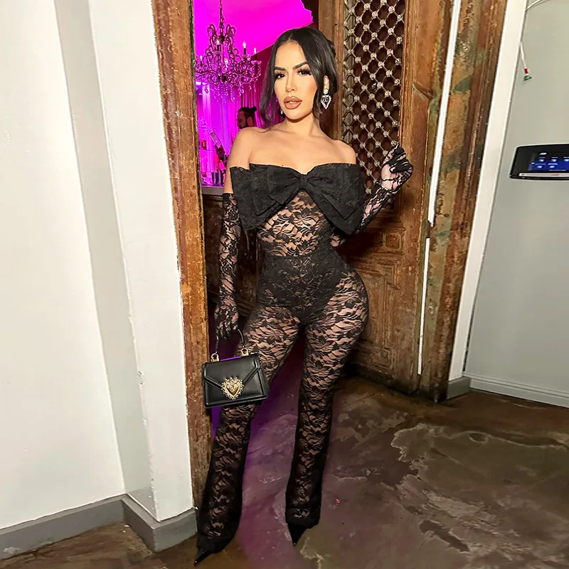 2024 Summer Sexy Clubwear Lace Slim 2 Piece Set Women Off Shoulder Bow Strapless Bodysuits Fashion Skinny Pants Sheer Outfits
2024 Summer Sexy Clubwear Lace Slim 2 Piece Set Women Off Shoulder Bow Strapless Bodysuits Fashion Skinny Pants Sheer Outfits