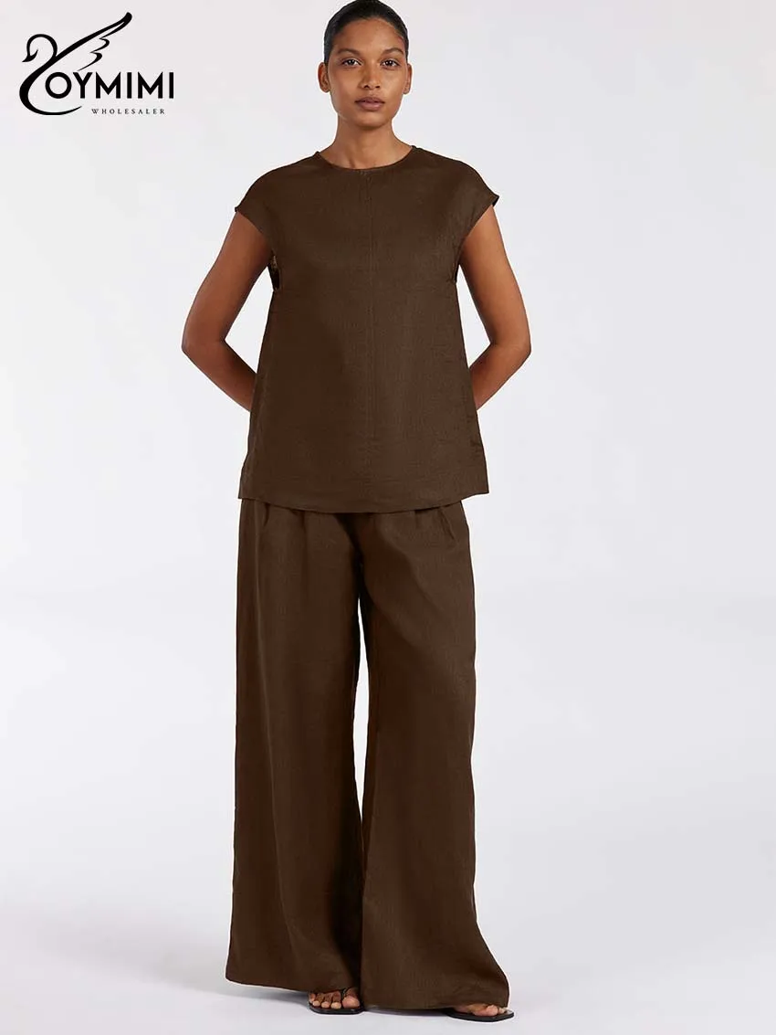 Oymimi Fashion Brown Cotton 2 Pieces Set For Woman Elegant O-Neck Sleeveless Simple Blouses And High Waisted Straight Pants Sets
Oymimi Fashion Brown Cotton 2 Pieces Set For Woman Elegant O-Neck Sleeveless Simple Blouses And High Waisted Straight Pants Sets