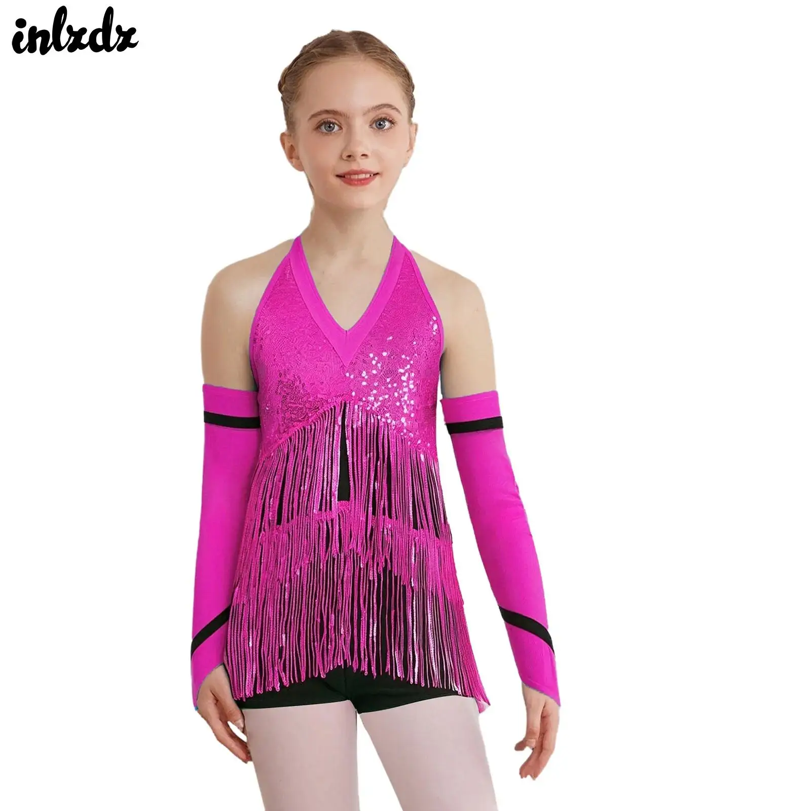 Kids Girls Shiny Sequins Latin Jazz Stage Dance Performance Costume Halter Strappy Back Gymnastics Leotard with Gloves Dancewear
Kids Girls Shiny Sequins Latin Jazz Stage Dance Performance Costume Halter Strappy Back Gymnastics Leotard with Gloves Dancewear