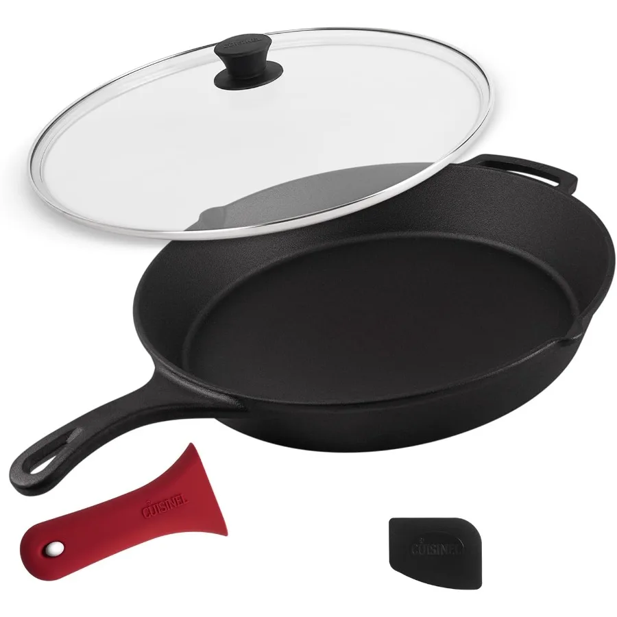 15" Cast Iron Skillet + Glass Lid Cover + Black Pan Scraper + Silicone Handle Grip Cover Preseasoned Kitchen Cookware Indoor Ou
15" Cast Iron Skillet + Glass Lid Cover + Black Pan Scraper + Silicone Handle Grip Cover Preseasoned Kitchen Cookware Indoor Ou