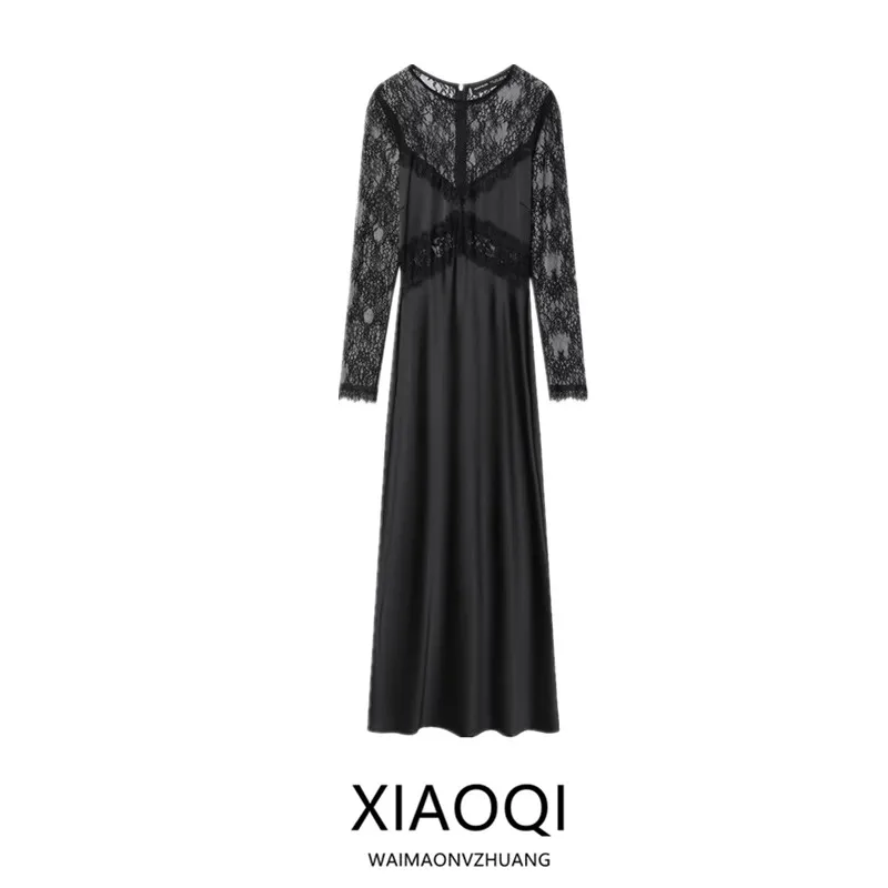 Winter New Arrival Women's Long Sleeve round Neck Lace Patchwork Dress Versatile Straight Cut City Commute 2025
Winter New Arrival Women's Long Sleeve round Neck Lace Patchwork Dress Versatile Straight Cut City Commute 2025