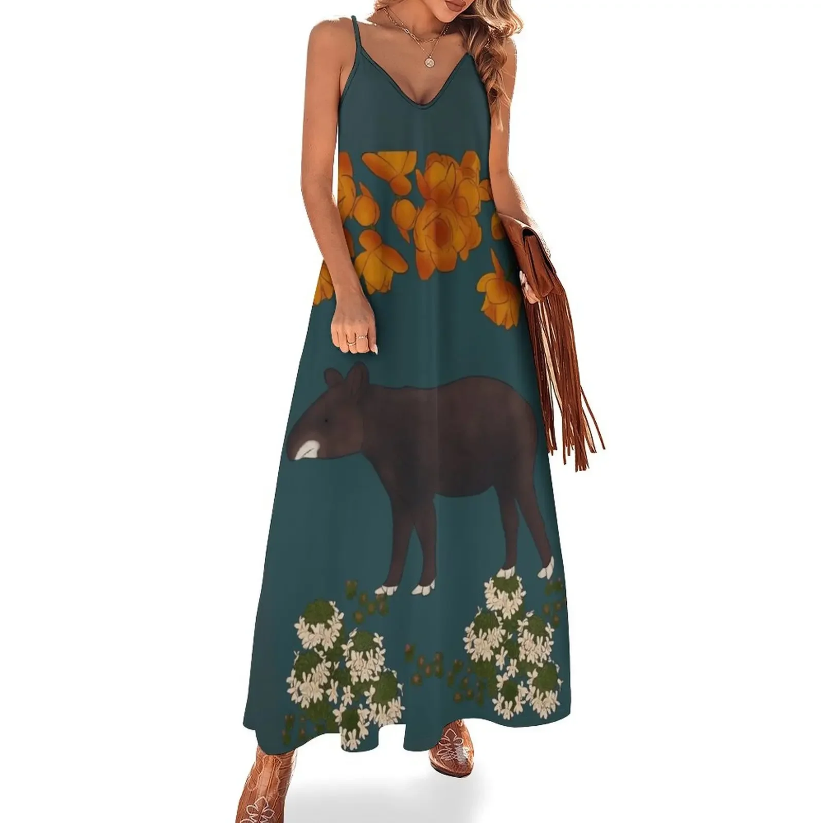 Tapir with with Flowers - Teal and Orange Sleeveless Dress fairy dress dress women summer women
Tapir with with Flowers - Teal and Orange Sleeveless Dress fairy dress dress women summer women