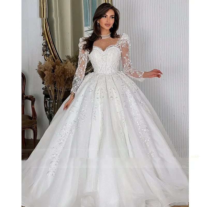 Flavinke Customized Wedding Dresses Embroidery Lace Bead Ball Gown High-Neck Full Sleeve Bride Dress Lace Up Vestido De Novia
Flavinke Customized Wedding Dresses Embroidery Lace Bead Ball Gown High-Neck Full Sleeve Bride Dress Lace Up Vestido De Novia
