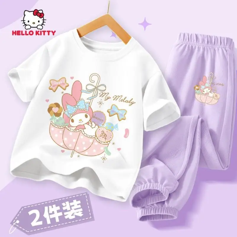 Sanrio Hello Kitty Girls Kids T-Shirt Summer Cotton Short Sleeve Pants 2-Piece Set Fashion Outfit Set New Children's Clothing
Sanrio Hello Kitty Girls Kids T-Shirt Summer Cotton Short Sleeve Pants 2-Piece Set Fashion Outfit Set New Children's Clothing