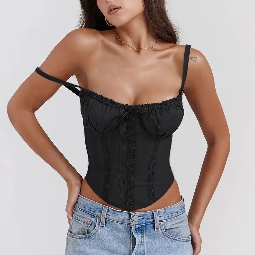 French Fashion Corset Tops for Women's Camisole Spaghetti Strap Ties Back Summer Party Clubwear Sexy Bodyshaper Bustier Tank Top
French Fashion Corset Tops for Women's Camisole Spaghetti Strap Ties Back Summer Party Clubwear Sexy Bodyshaper Bustier Tank Top