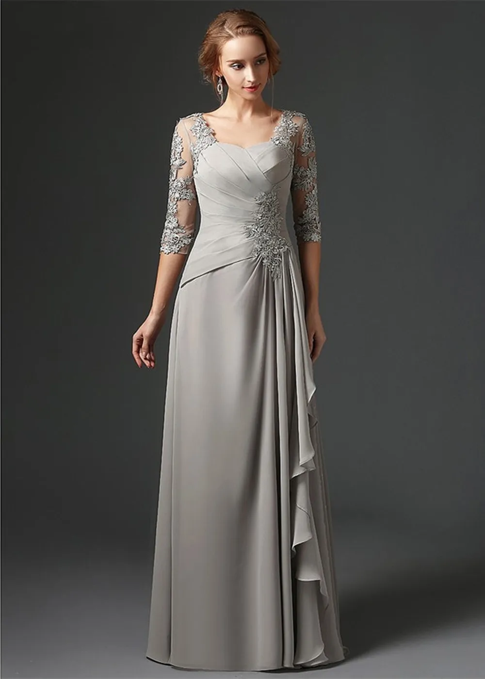 Silver 2022 Mother Of The Bride Dresses A-line 3/4 Sleeves Chiffon Lace Plus Size Long Elegant Groom Mother Dresses Wedding
Silver 2022 Mother Of The Bride Dresses A-line 3/4 Sleeves Chiffon Lace Plus Size Long Elegant Groom Mother Dresses Wedding
